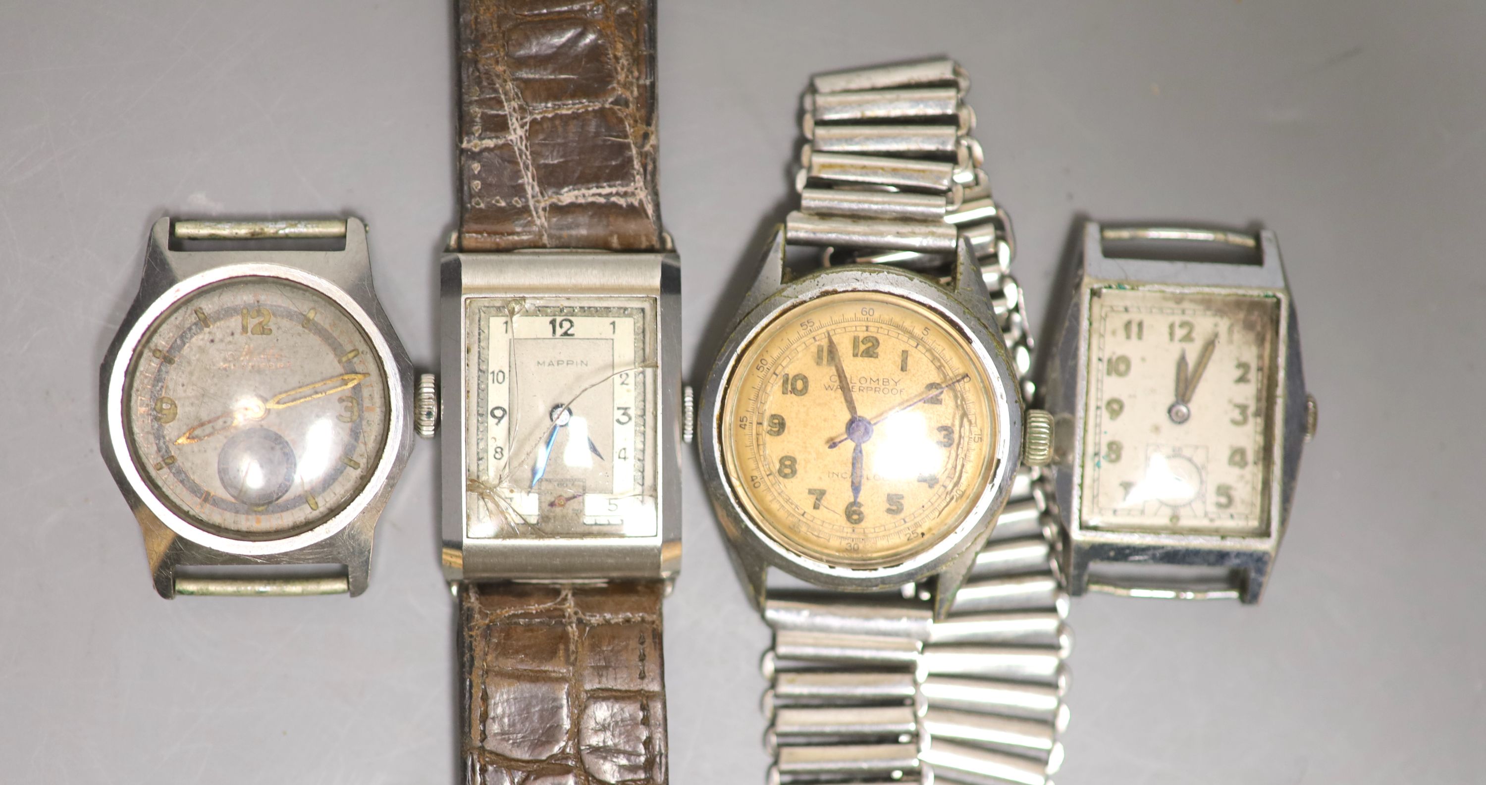 Four assorted steel wrist watches including Mido Multifort and Mappin (a.f.).